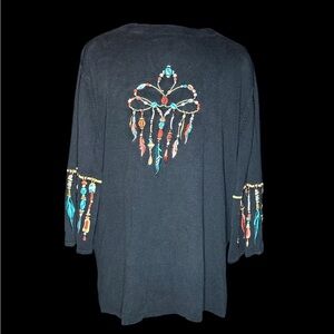 Vintage Bob Mackie Southwestern Dream Catcher Button Down Tunic Sweater XL